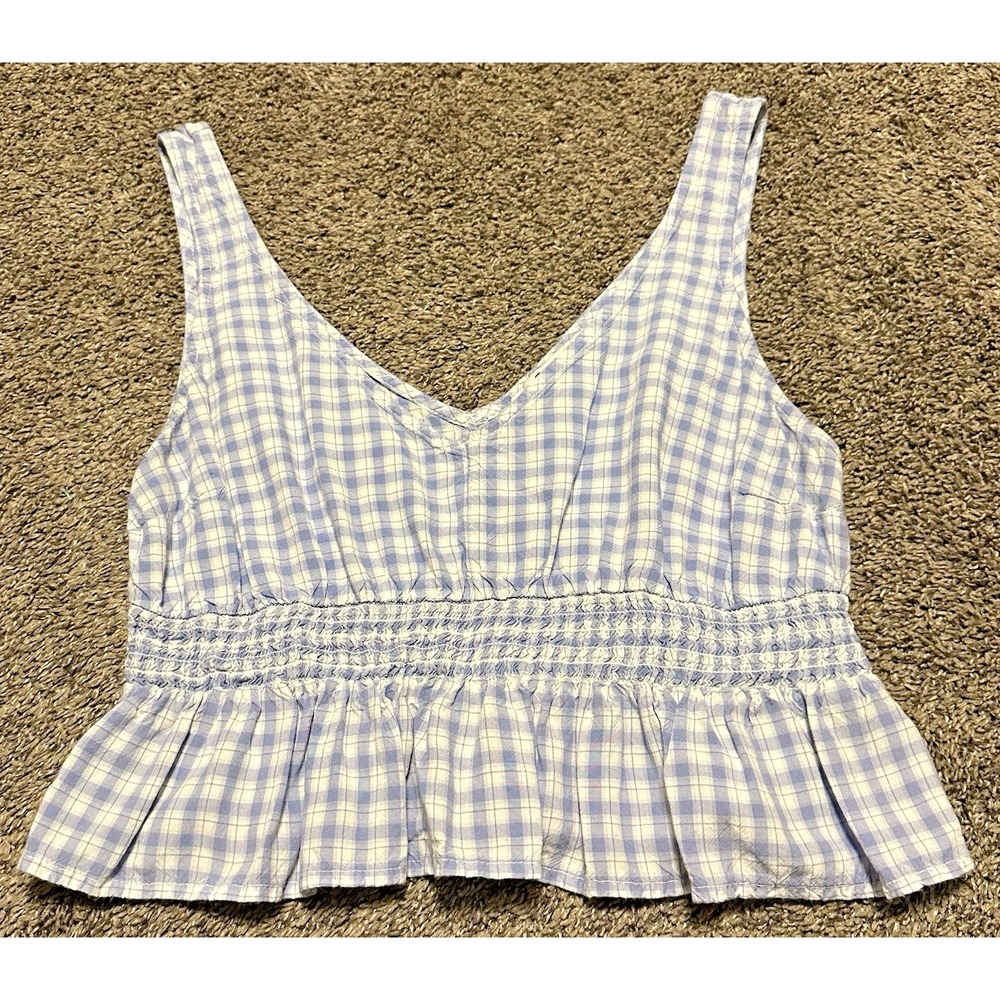 Hollister - Women's Blue and White Crop-top - Size Medium